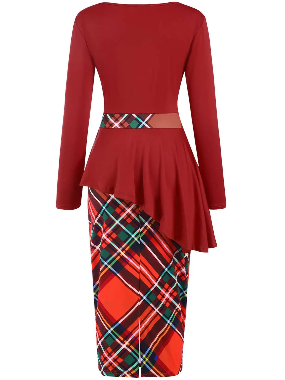 New Retro Stage 1960s Christmas Plaids Patchwork Dress Red