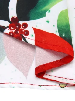 Online Retro Stage 1950s Christmas Poinsettia Shaggy Trimmed Dress Red