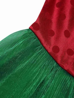 Fashion Retro Stage 1950s Christmas Polka Dot Mesh Dress Red