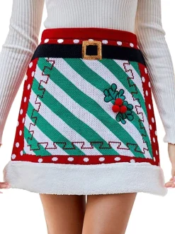 Sale Retro Stage 1950s Christmas Polka Dots Knit Skirt Red