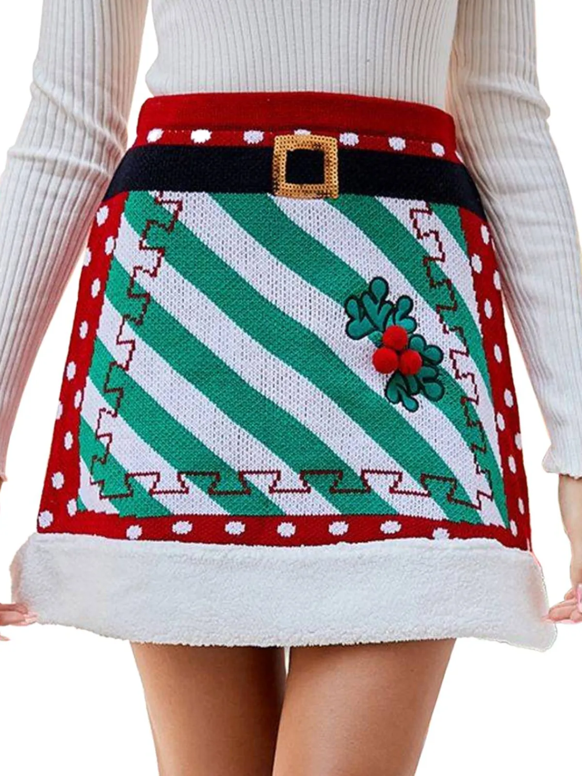 Sale Retro Stage 1950s Christmas Polka Dots Knit Skirt Red