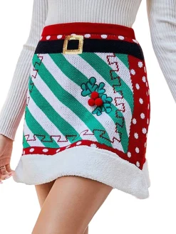 Sale Retro Stage 1950s Christmas Polka Dots Knit Skirt Red