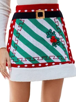 Sale Retro Stage 1950s Christmas Polka Dots Knit Skirt Red