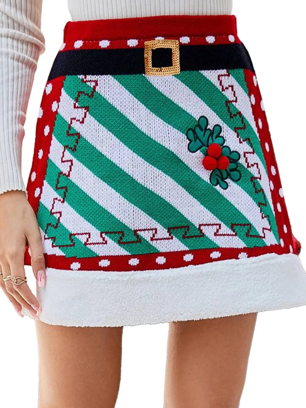 Sale Retro Stage 1950s Christmas Polka Dots Knit Skirt Red