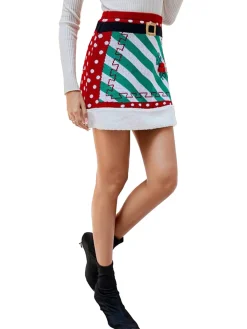 Sale Retro Stage 1950s Christmas Polka Dots Knit Skirt Red