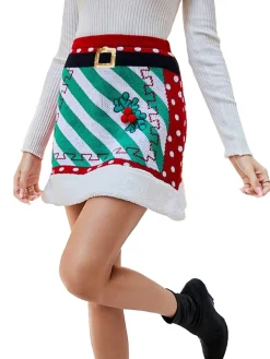 Sale Retro Stage 1950s Christmas Polka Dots Knit Skirt Red