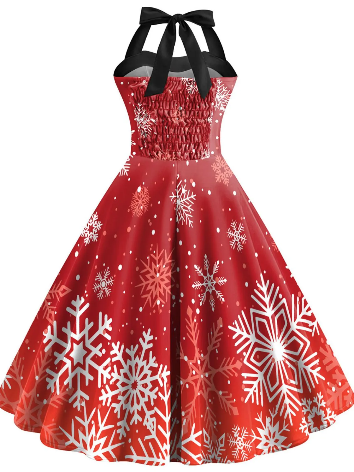 Clearance Retro Stage 1950s Christmas Snowflake Halter Dress Red