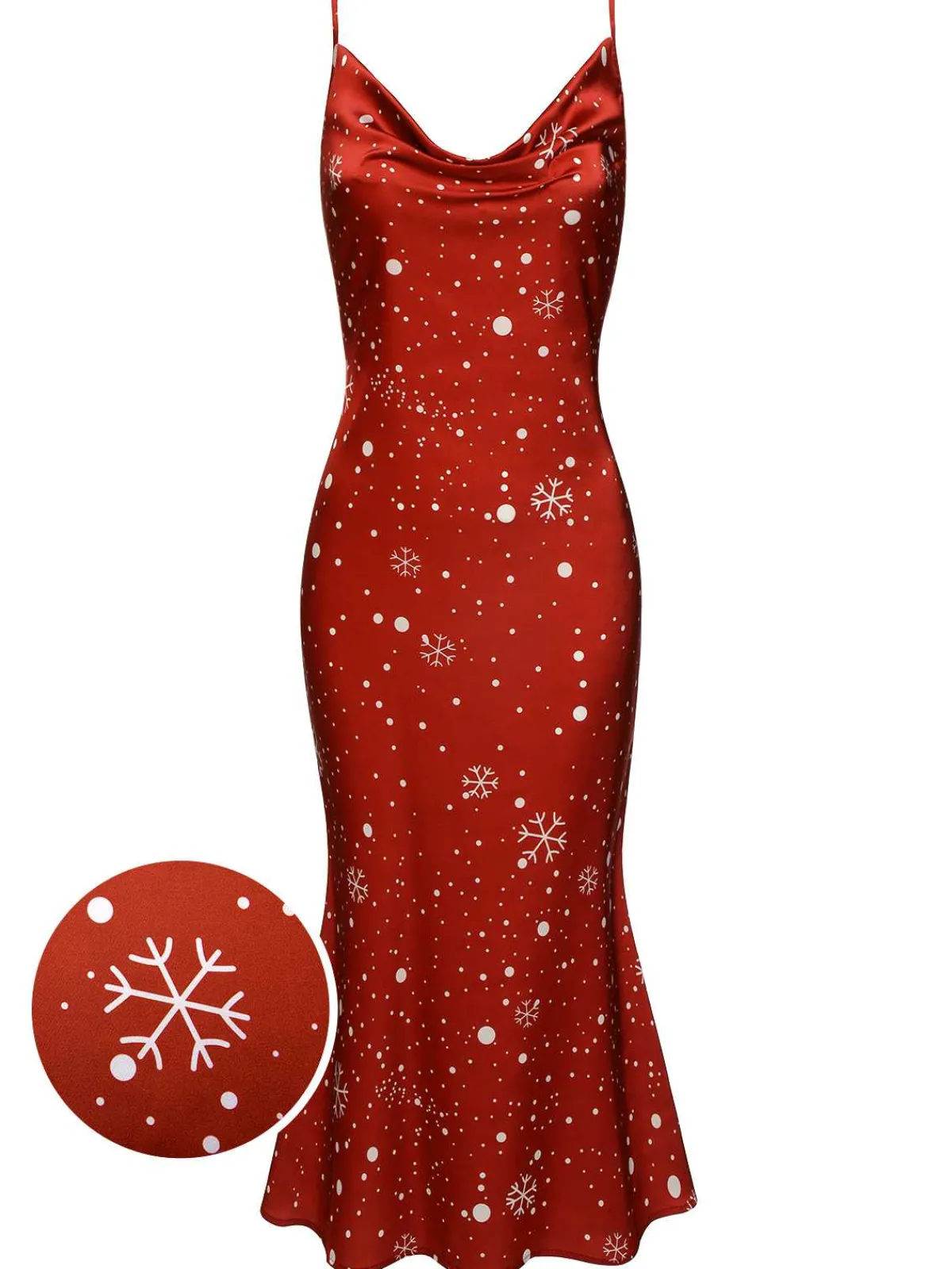 Hot Retro Stage 1930s Christmas Strap Snowflake Mermaid Dress Red