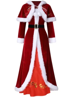 Online Retro Stage 1940s Christmas Velvet Hooded Cloak Dress Red
