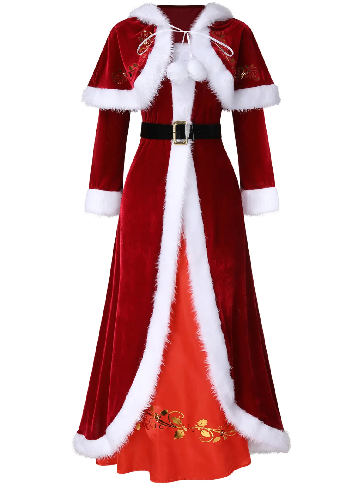 Online Retro Stage 1940s Christmas Velvet Hooded Cloak Dress Red