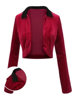 Clearance Retro Stage 1930s Contrast Lapel Velvet Bolero Jacket Red
