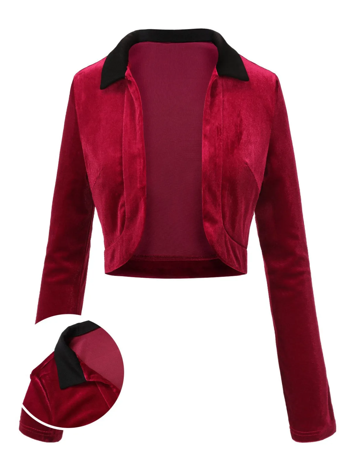 Clearance Retro Stage 1930s Contrast Lapel Velvet Bolero Jacket Red