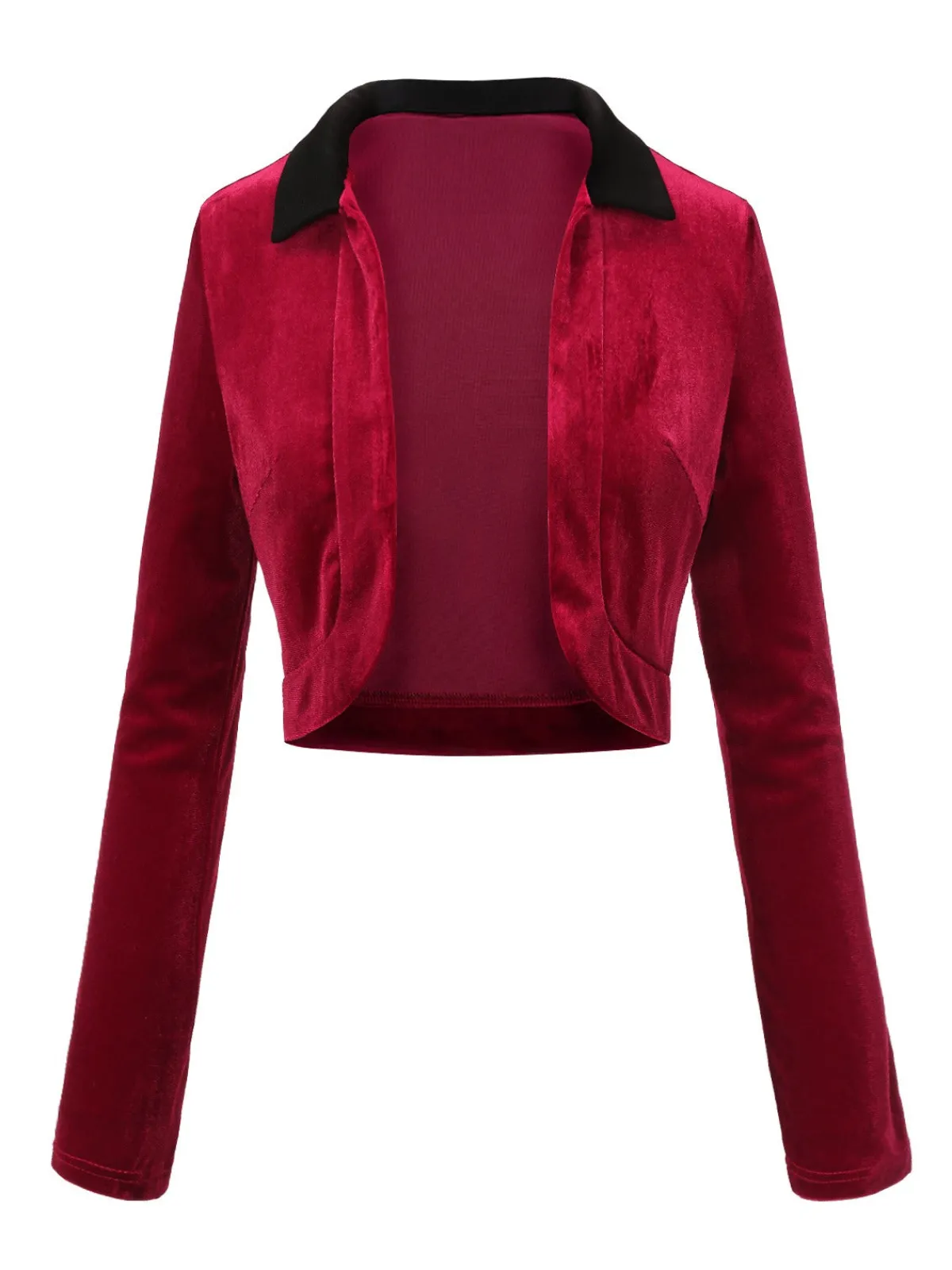 Clearance Retro Stage 1930s Contrast Lapel Velvet Bolero Jacket Red