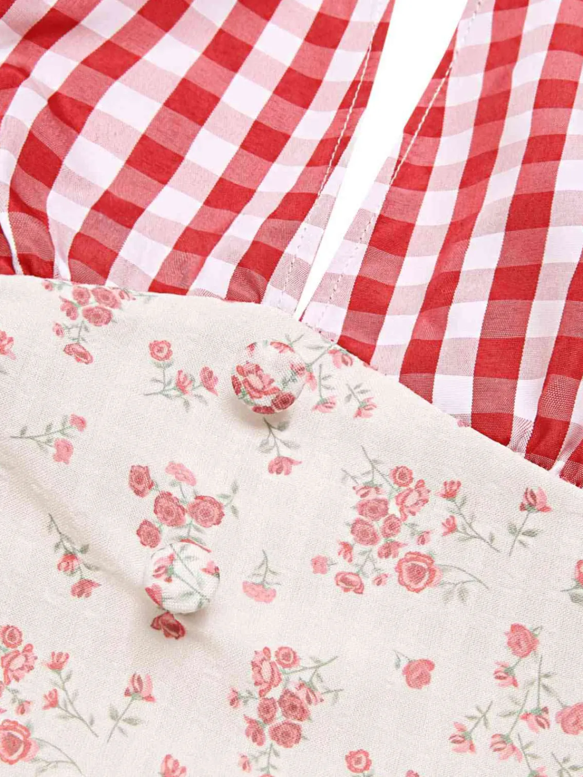 Discount Retro Stage 1950s Countryside Floral Plaid Halter Dress Red