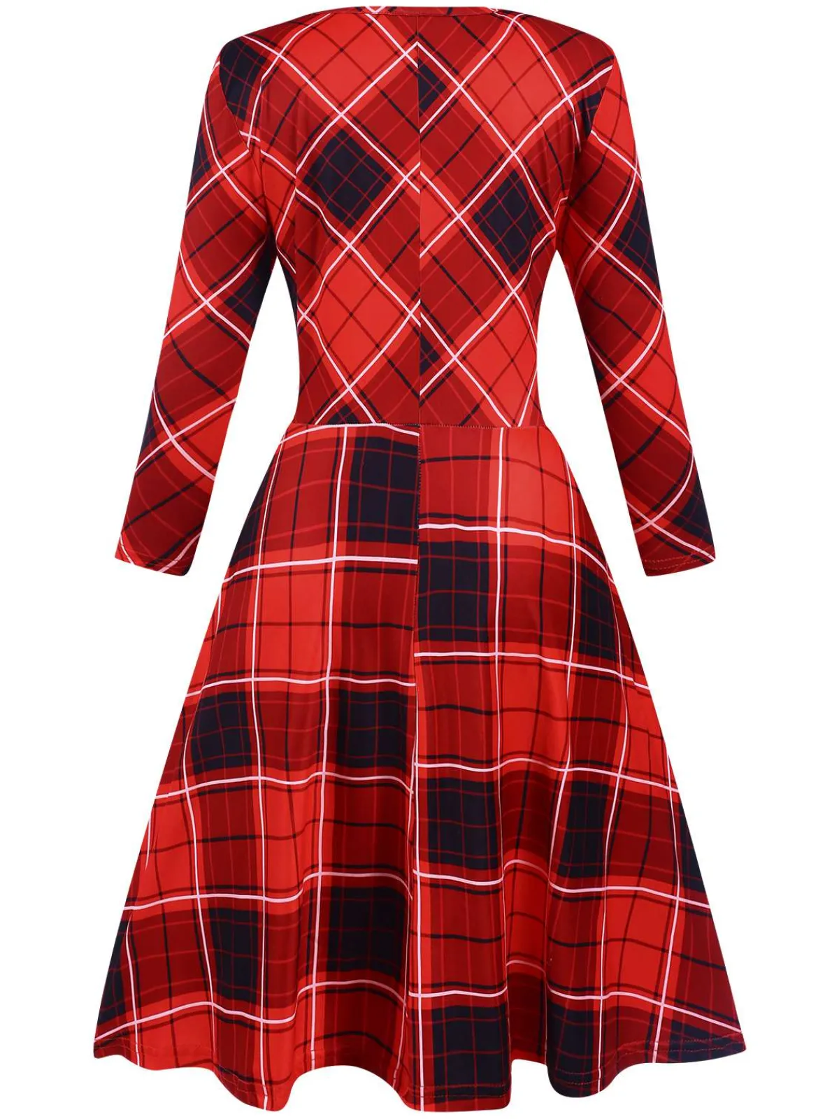 Outlet Retro Stage 1950s Crew Neck Plaid Half Sleeve Dress Red