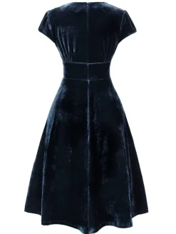 Fashion Retro Stage Red 1940s Deep V-Neck Pearl Velvet Dress