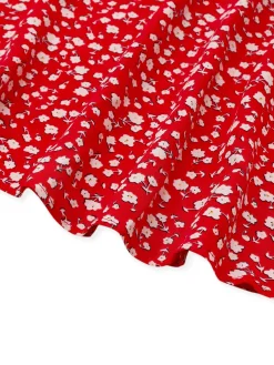 Hot Retro Stage 1960s Ditsy Floral Lace-Up Mini Dress Red