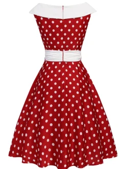 Fashion Retro Stage 1950s Dots Patchwork Swing Dress Red