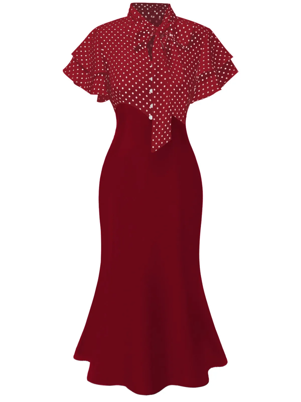 Outlet Retro Stage Red 1930s Dots Tie Neck Mermaid Dress