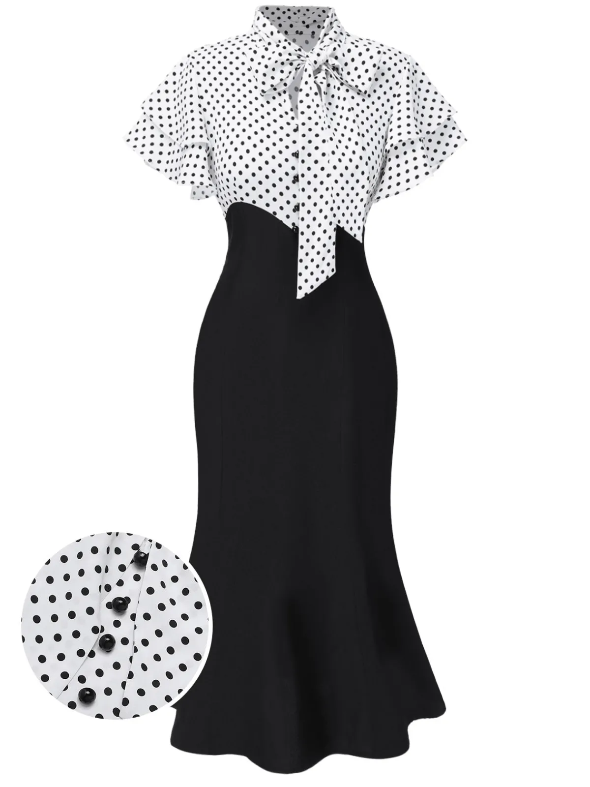 Outlet Retro Stage Red 1930s Dots Tie Neck Mermaid Dress