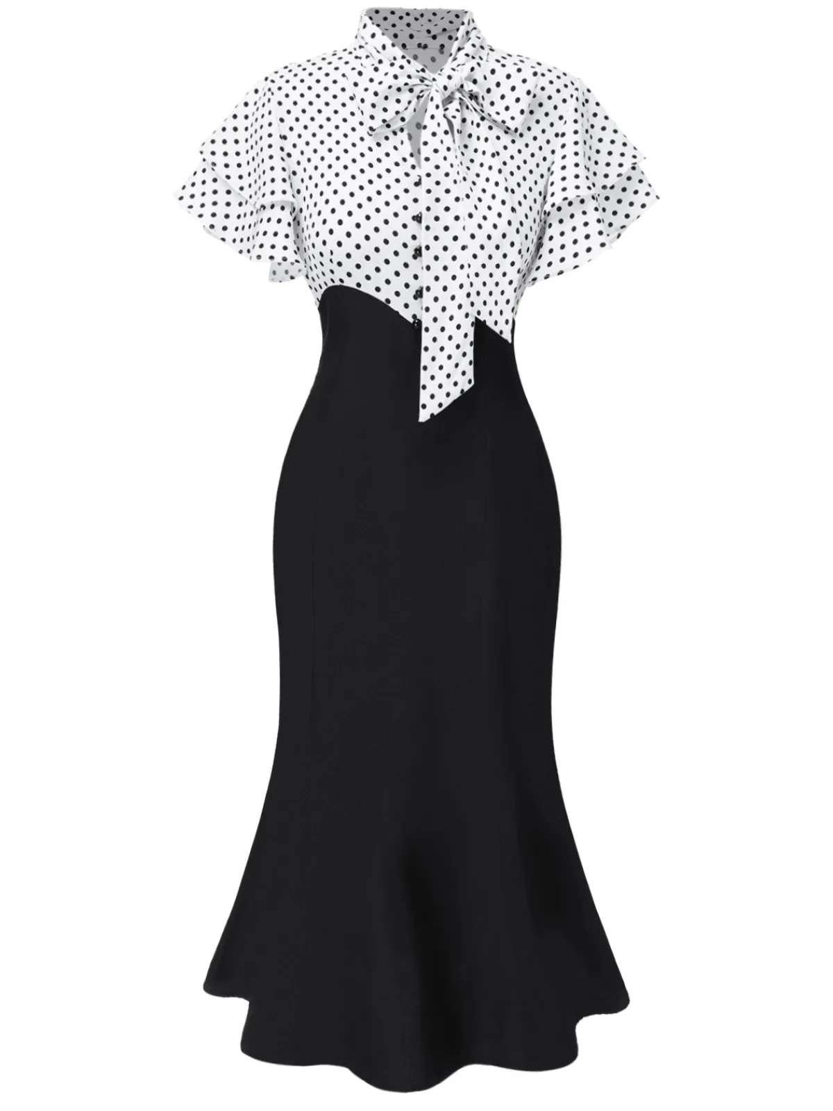Outlet Retro Stage Red 1930s Dots Tie Neck Mermaid Dress