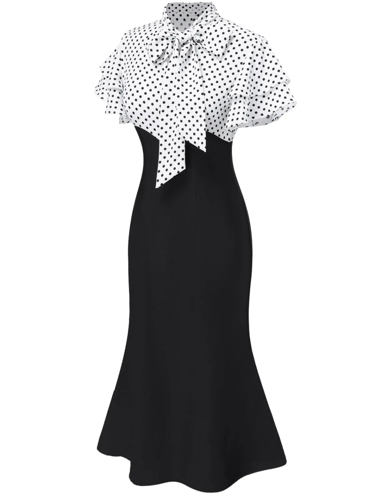 Outlet Retro Stage Red 1930s Dots Tie Neck Mermaid Dress