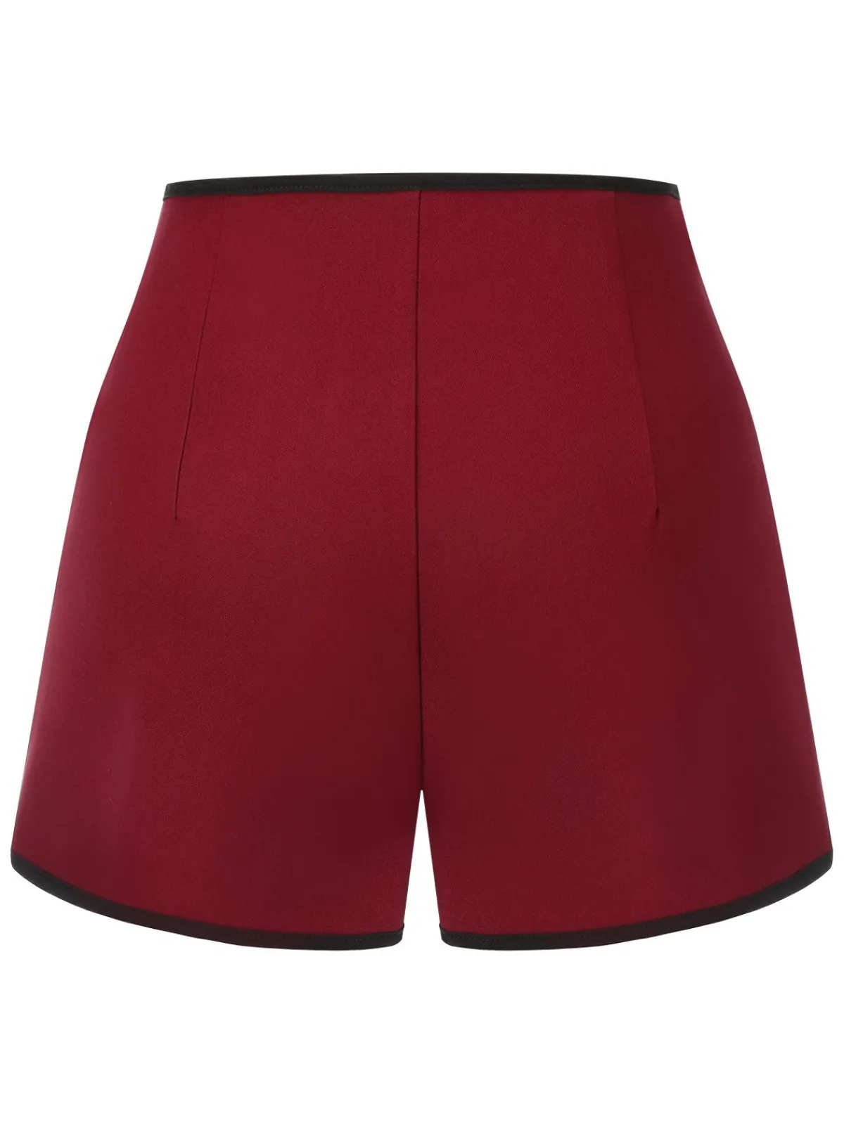 Fashion Retro Stage Red 1950s Elastic Waist Solid Shorts Wine Red