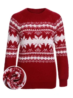 Clearance Retro Stage Red 1950s Fair Isle Christmas Sweater Wine Red