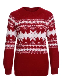 Clearance Retro Stage Red 1950s Fair Isle Christmas Sweater Wine Red