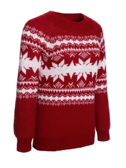 Clearance Retro Stage Red 1950s Fair Isle Christmas Sweater Wine Red