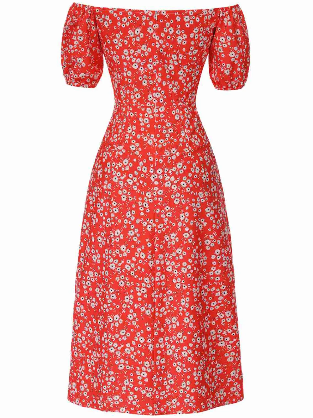 Fashion Retro Stage 1960s Floral Off-Shoulder Side Slit Dress Red