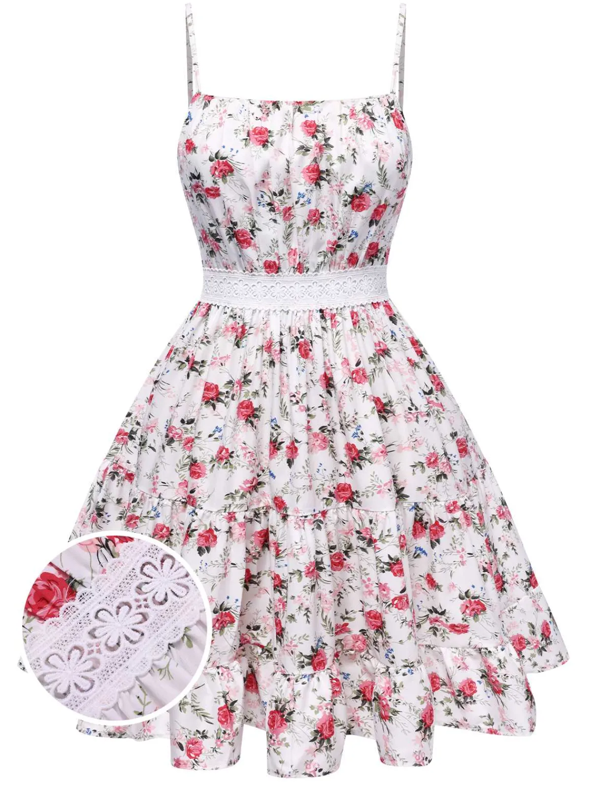 Best Retro Stage 1940s Floral Spaghetti Straps Dress Red