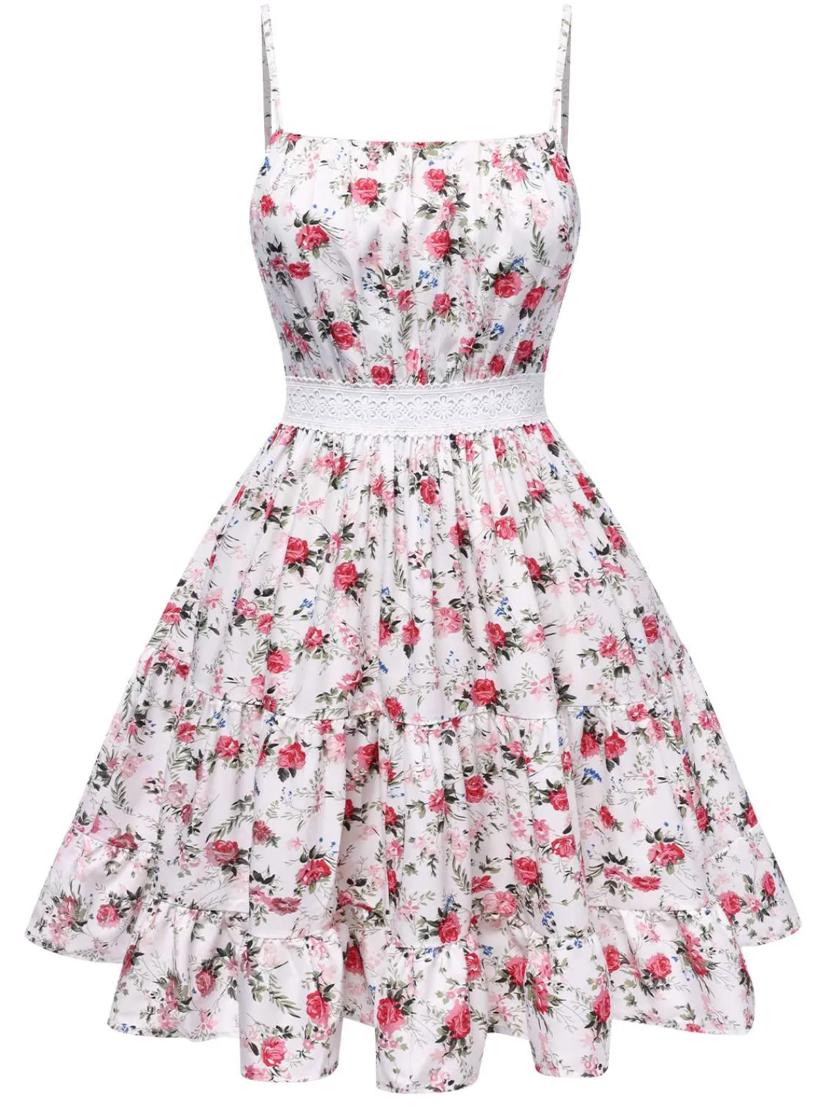 Best Retro Stage 1940s Floral Spaghetti Straps Dress Red