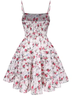 Best Retro Stage 1940s Floral Spaghetti Straps Dress Red