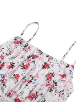 Best Retro Stage 1940s Floral Spaghetti Straps Dress Red