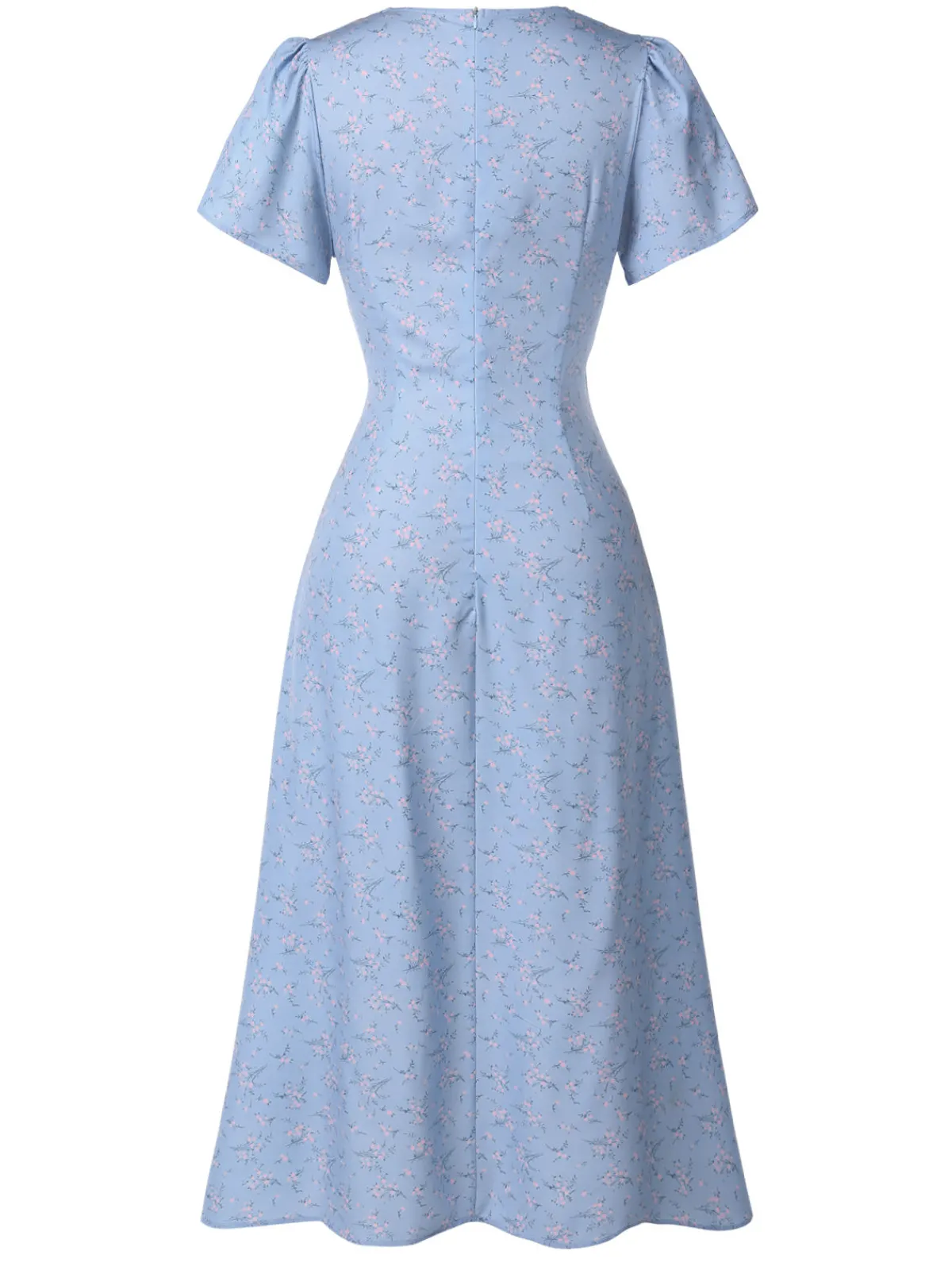 Best Retro Stage Red 1940s Floral V-Neck Added Button Dress
