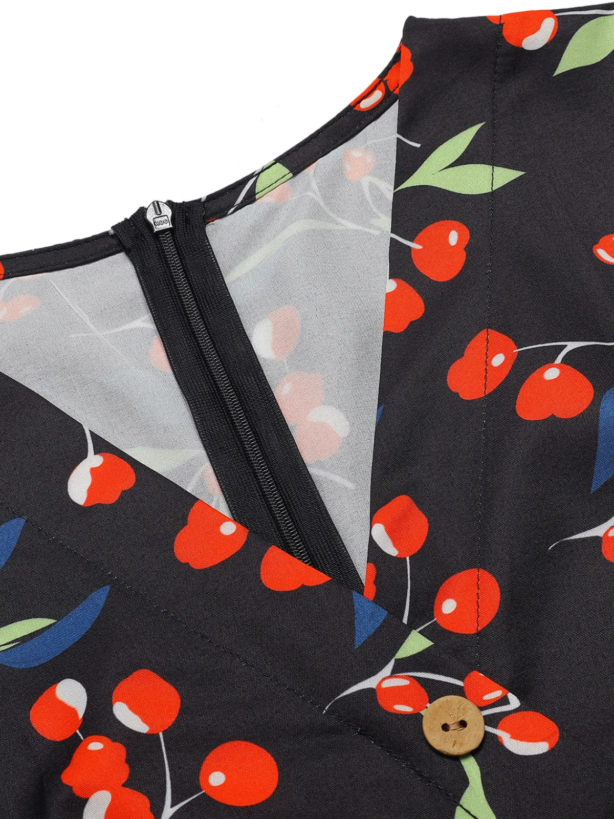Best Retro Stage Red 1940s Floral V-Neck Added Button Dress