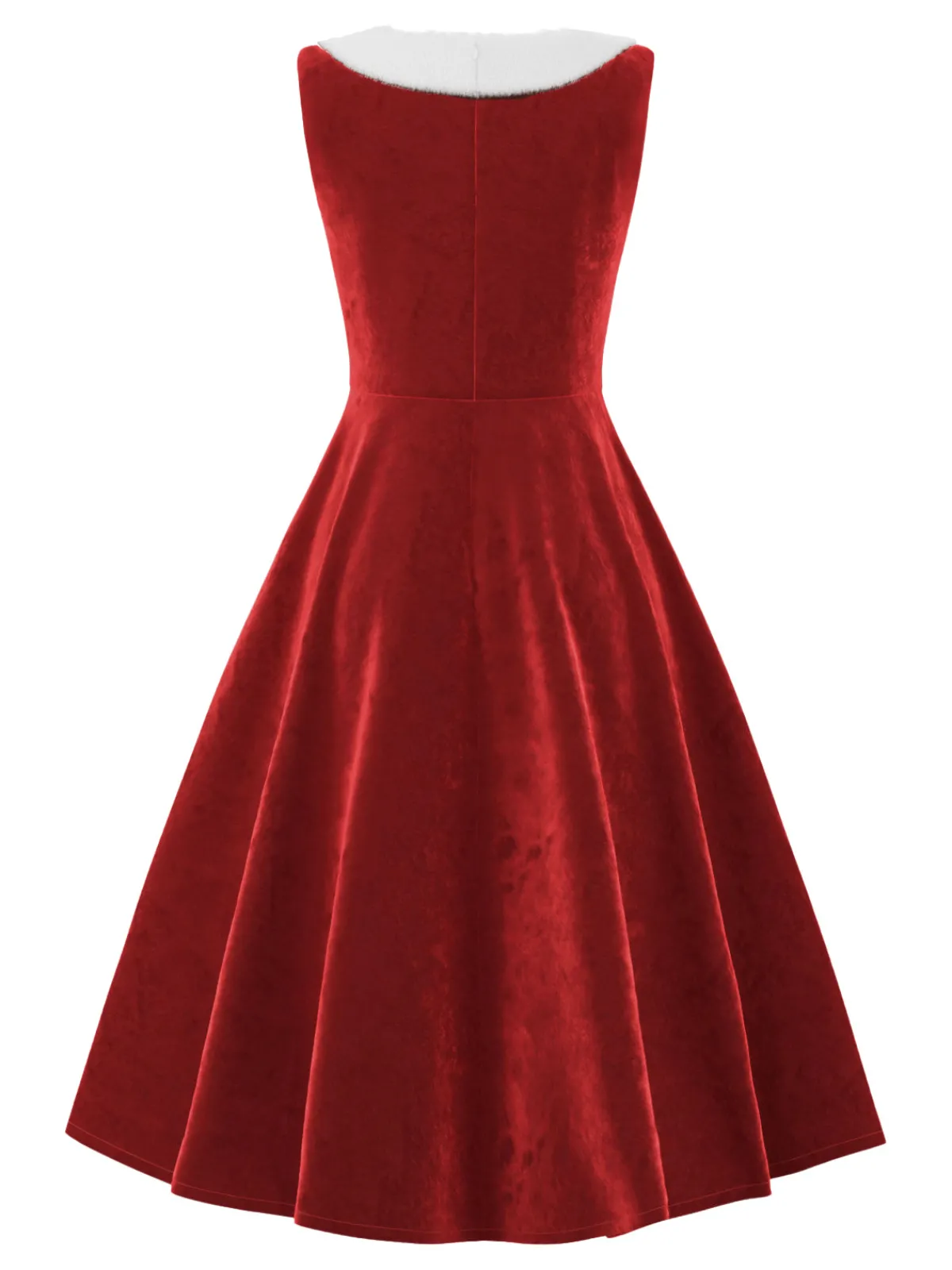 Sale Retro Stage Red 1950s Fur Collar Patchwork Velvet Dress Deep Red