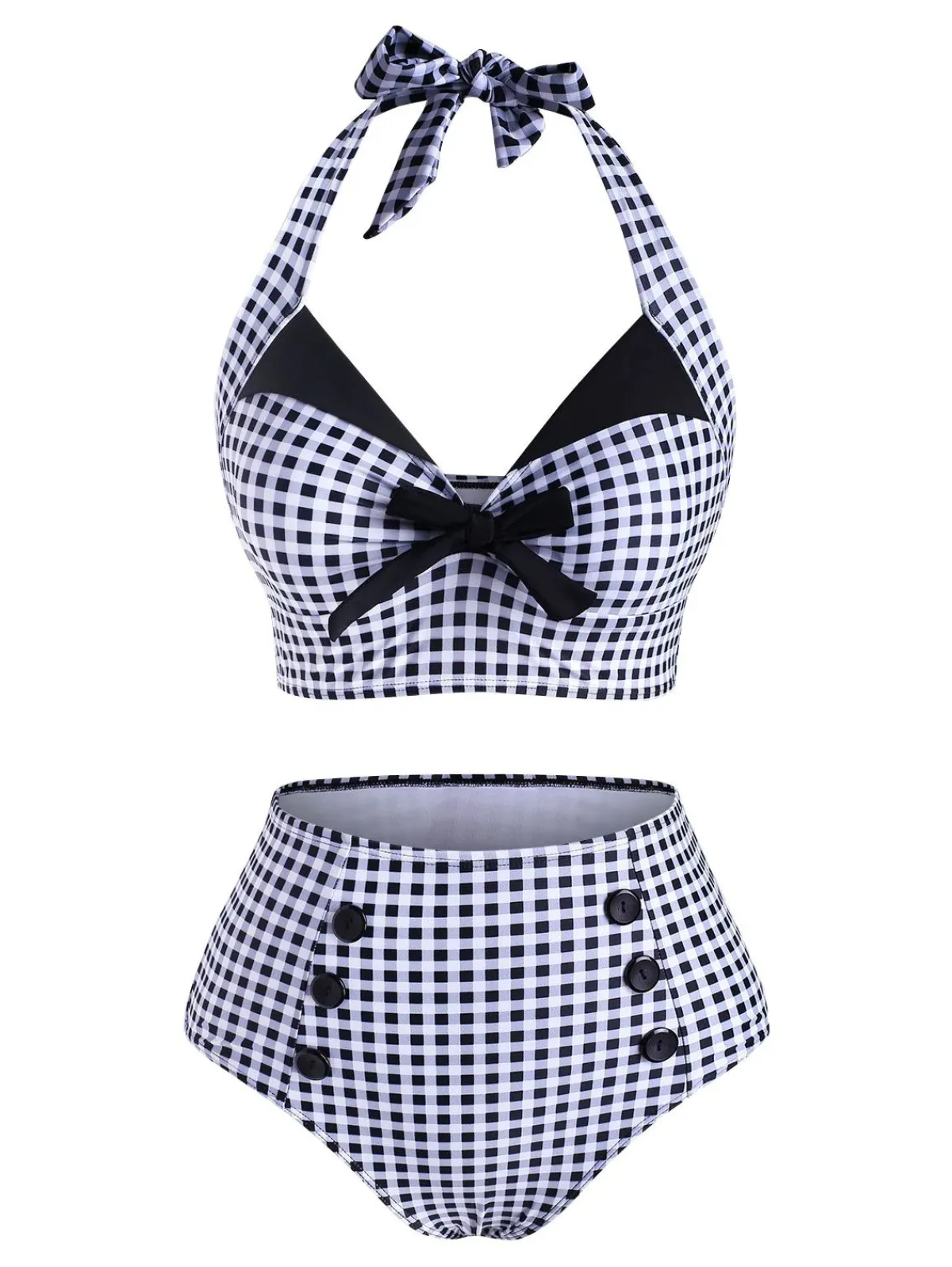 Best Retro Stage Red 1950s Gingham Halter Bowknot Bikini Set