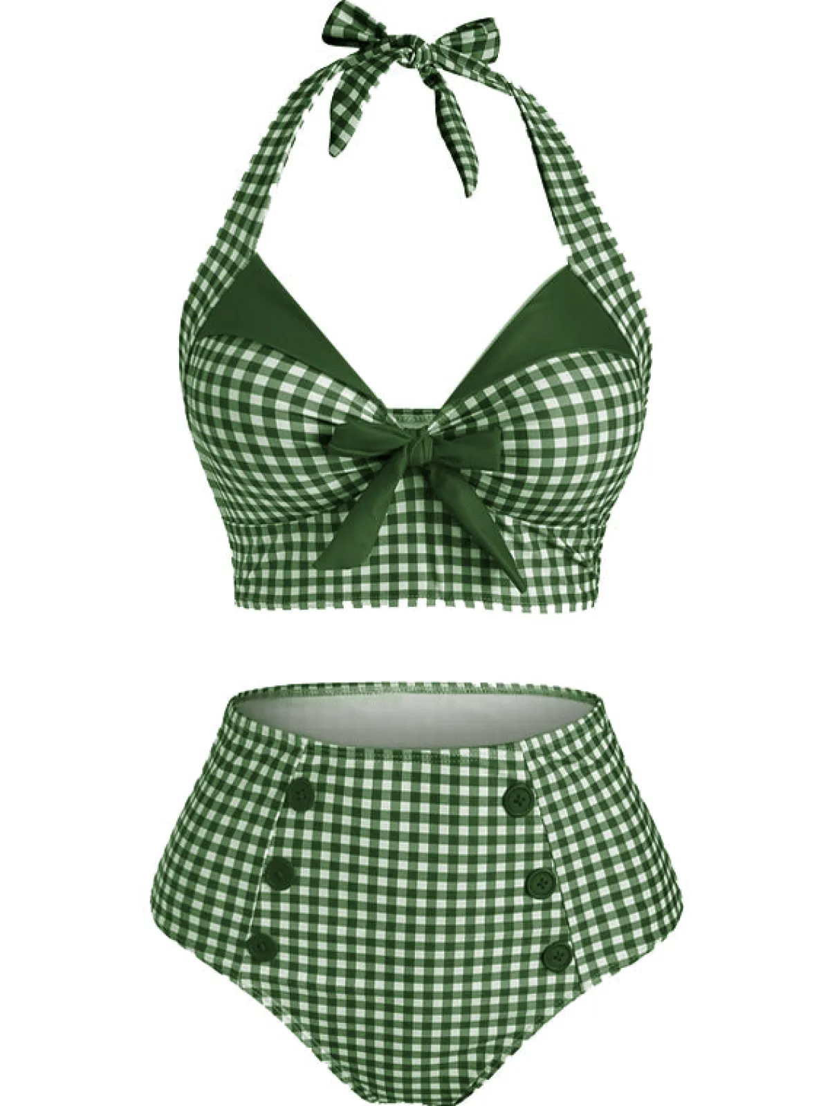 Best Retro Stage Red 1950s Gingham Halter Bowknot Bikini Set