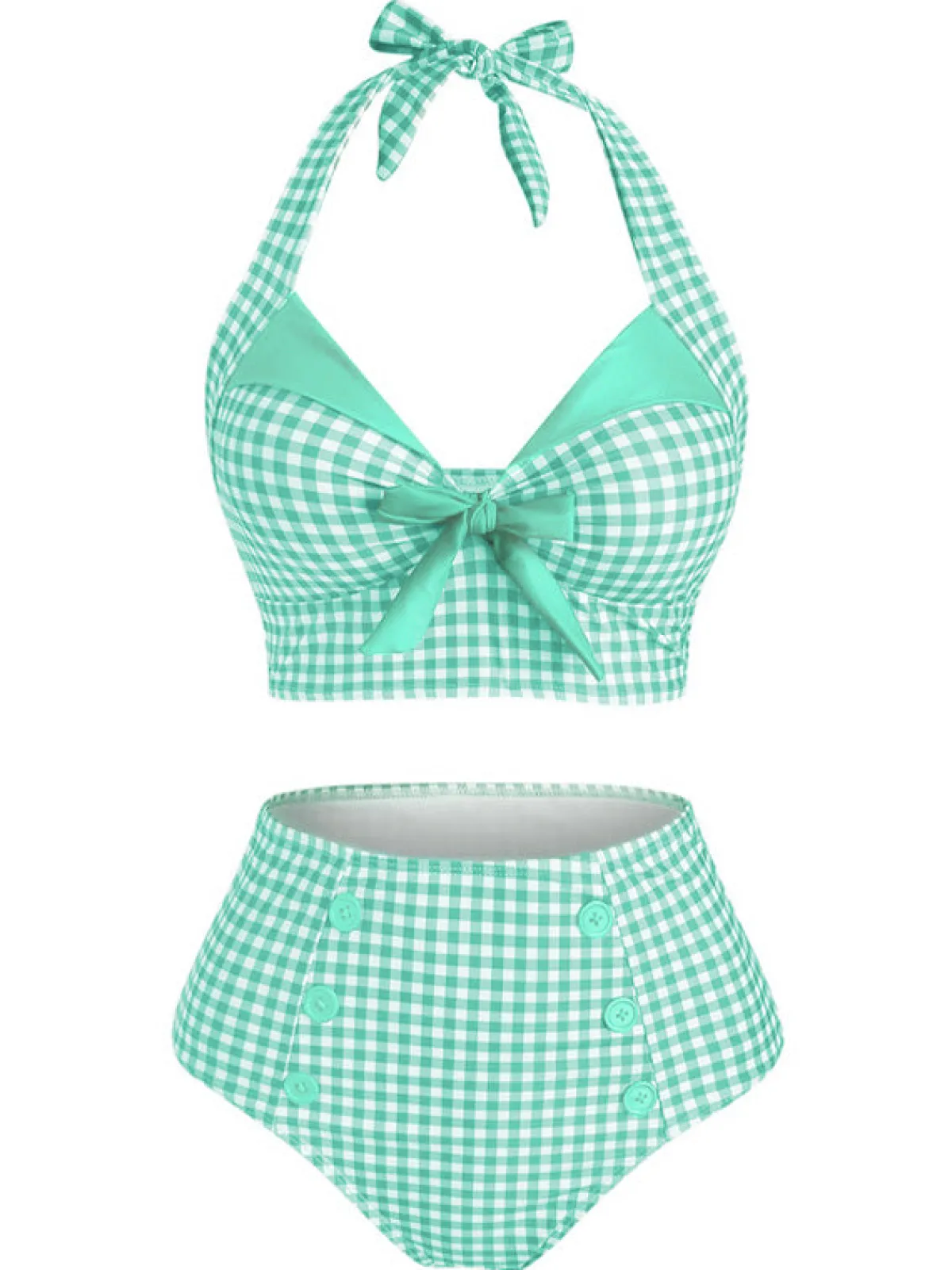 Best Retro Stage Red 1950s Gingham Halter Bowknot Bikini Set