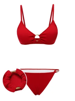 Outlet Retro Stage 1960s Glitter Ring Straps Bikini Set Red