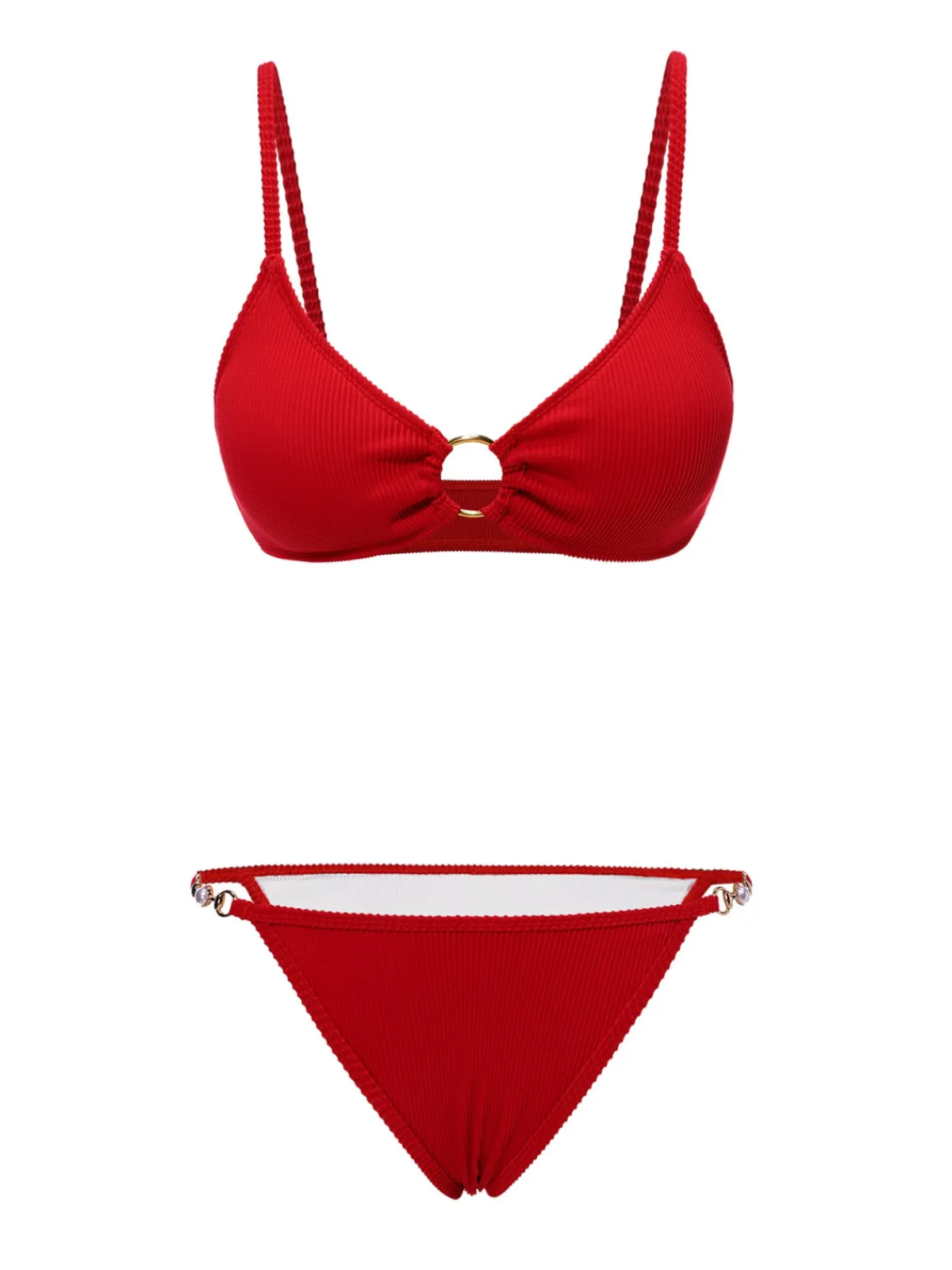 Outlet Retro Stage 1960s Glitter Ring Straps Bikini Set Red