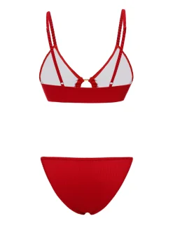 Outlet Retro Stage 1960s Glitter Ring Straps Bikini Set Red