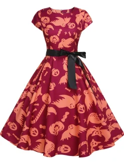 Outlet Retro Stage 1950s Halloween Ghost Dress With Ribbon Red