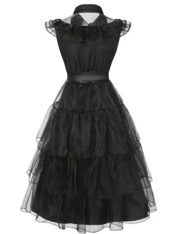Best Retro Stage Red 1950s Halloween Lace Belt Dress