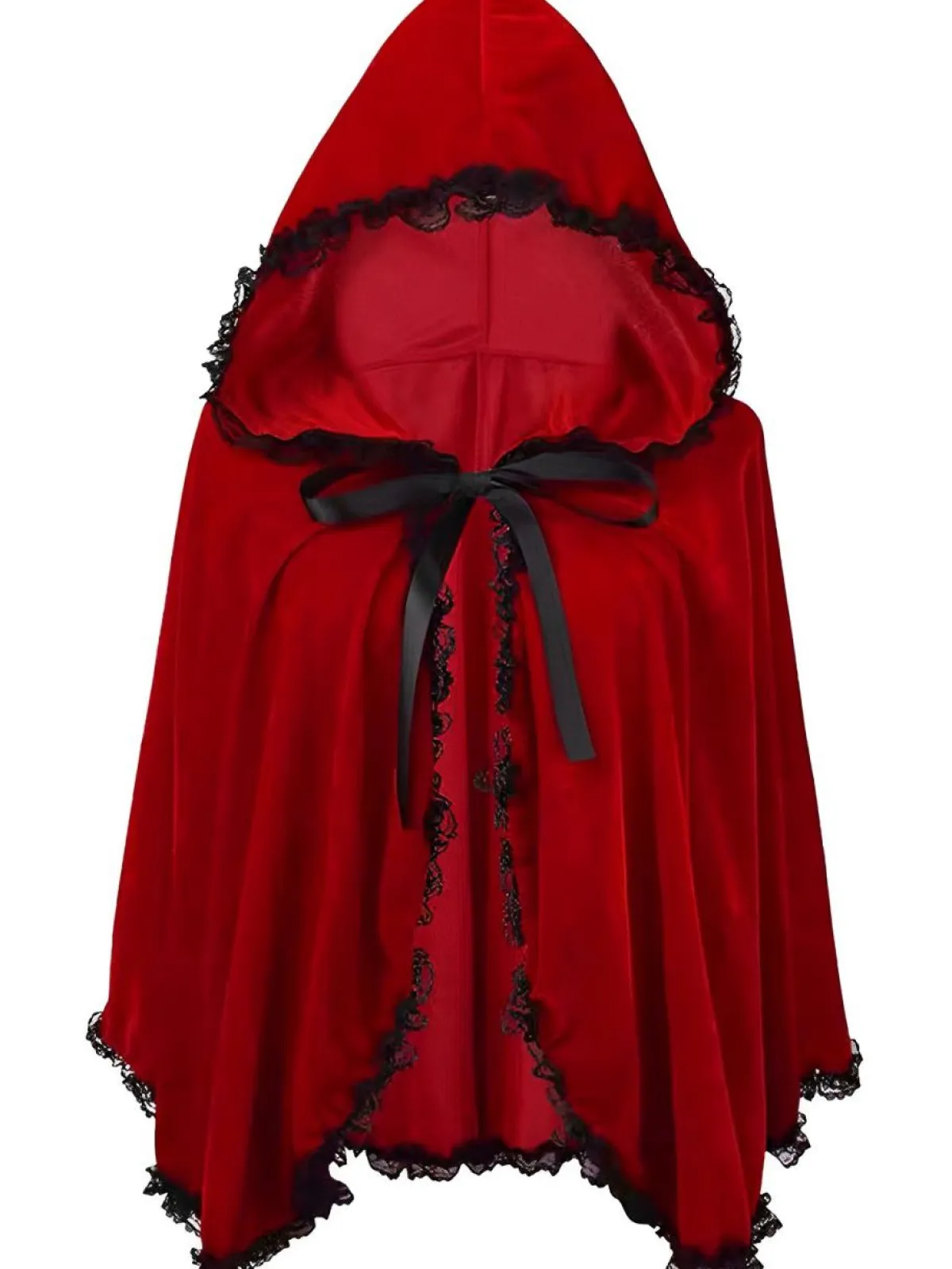 Hot Retro Stage Red 1950s Halloween Lace Trim Velvet Cape