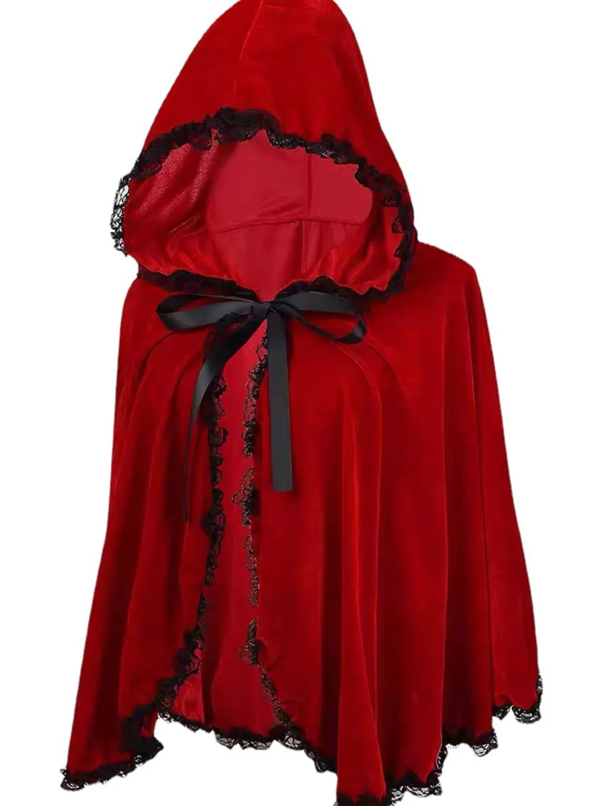 Hot Retro Stage Red 1950s Halloween Lace Trim Velvet Cape