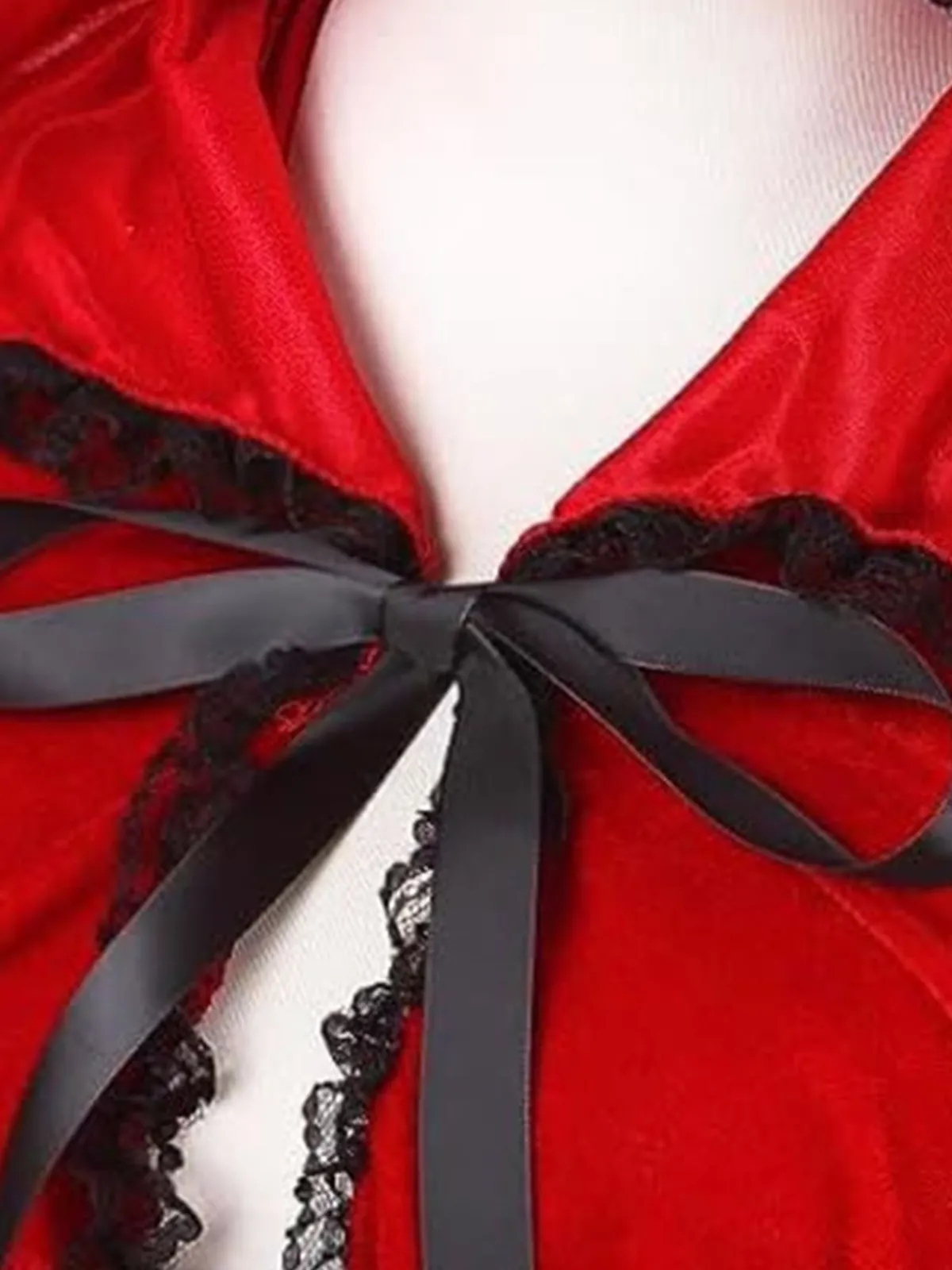 Hot Retro Stage Red 1950s Halloween Lace Trim Velvet Cape