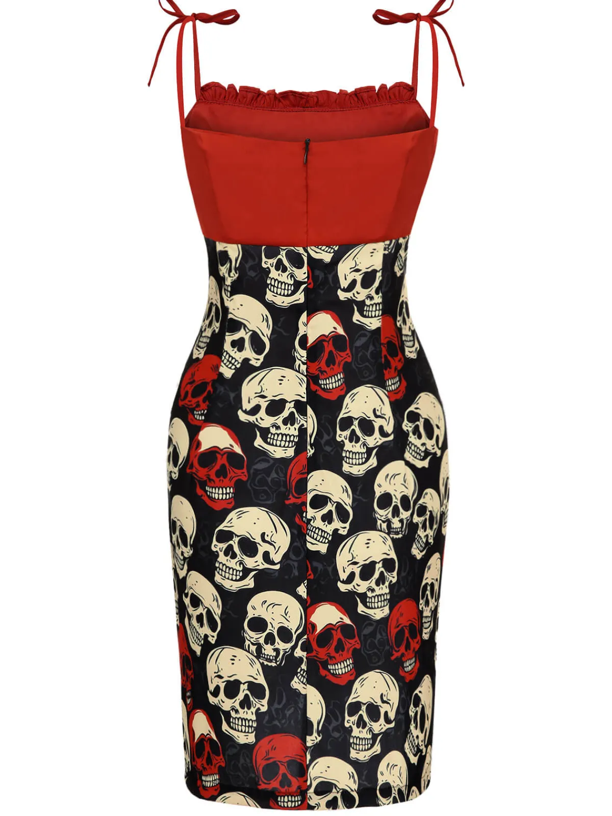 Sale Retro Stage 1960s Halloween Skull Strap Dress Red